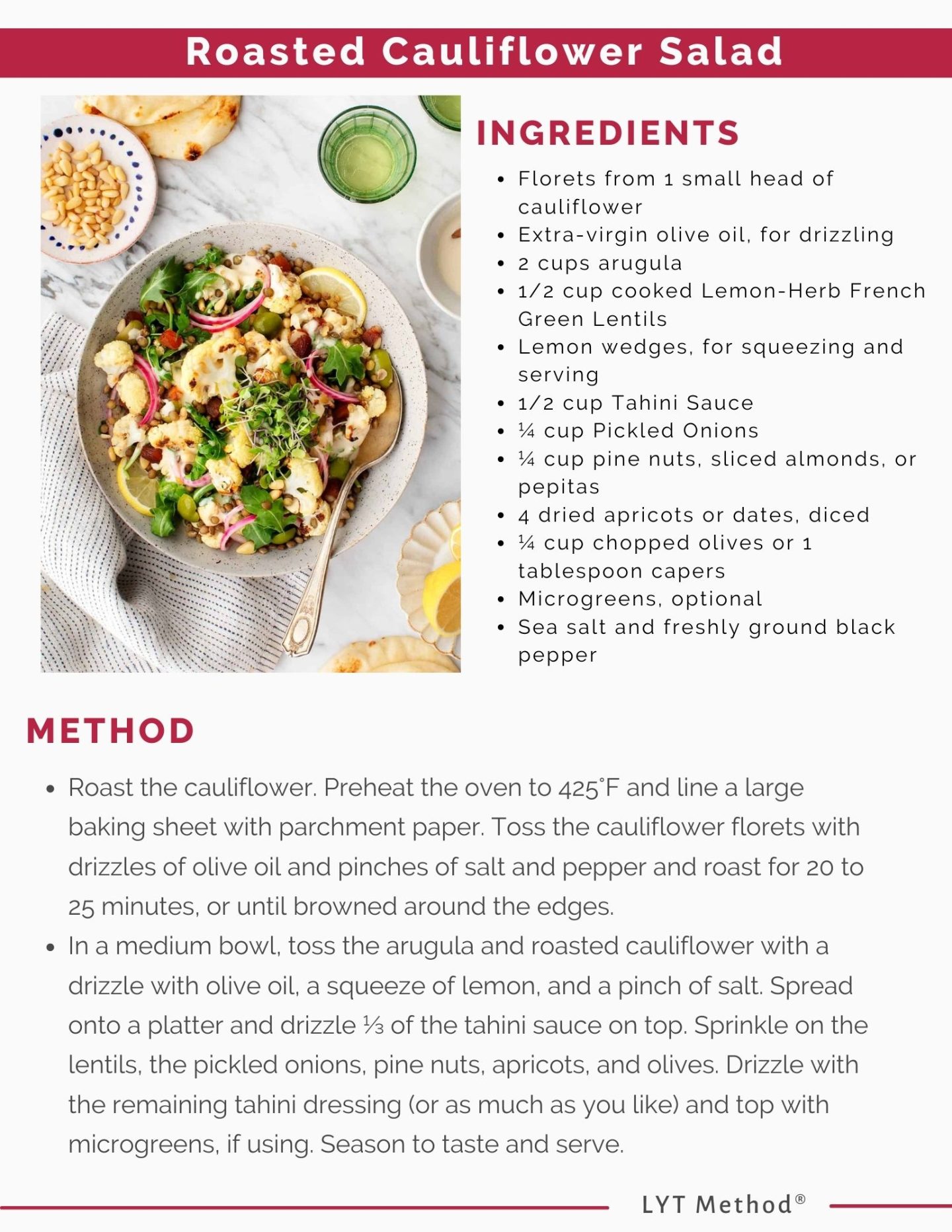 recipe vegan roasted cauliflower salad lyt yoga online classes method