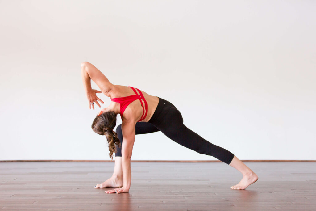 Kristin doing the Twisted Crescent pose