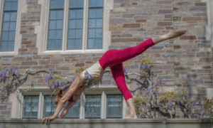 An image of a woman doing a position in yoga for shoulder pain.